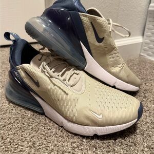 Nike Air Max 270 Creamy Gold and Navy Sneakers